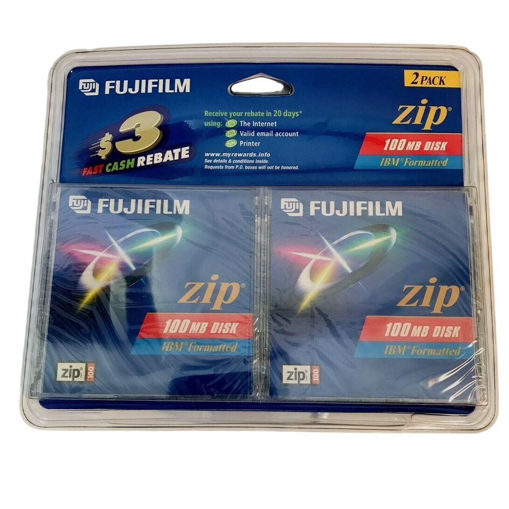 Fujifilm Zip 100 MB Disk IBM Formatted For Use With All Zip 250 Drives *2 Pack*‎